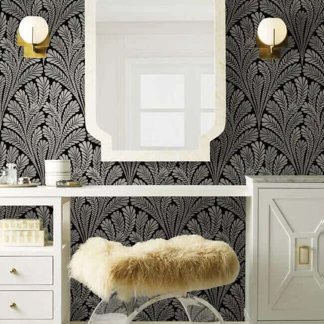 Inspired by Color Shell Damask - Black Wallpaper | Buy Online Inspired by Color Shell Damask wallpaper, color Black, SKU BW3951