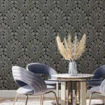 Inspired by Color Shell Damask - Black Wallpaper | Buy Online Inspired by Color Shell Damask wallpaper, color Black, SKU BW3951