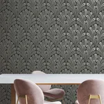 Inspired by Color Shell Damask - Black Wallpaper | Buy Online Inspired by Color Shell Damask wallpaper, color Black, SKU BW3951