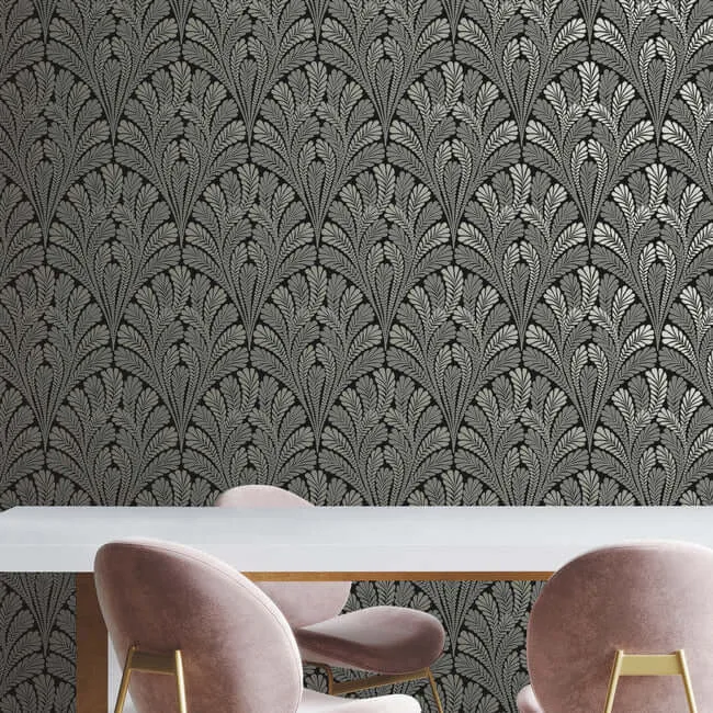 Inspired by Color Shell Damask - Black Wallpaper | Buy Online Inspired by Color Shell Damask wallpaper, color Black, SKU BW3951