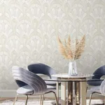 Inspired by Color Shell Damask - Grey Wallpaper | Buy Online Inspired by Color Shell Damask wallpaper, color Grey, SKU DM5022