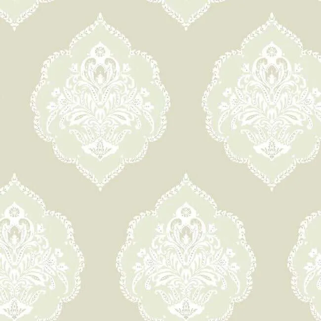 Inspired by Color Signet Medallion Damask wallpaper, color Beige, SKU DM4983