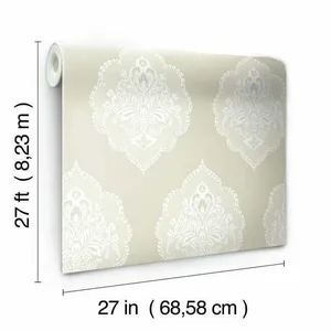 Inspired by Color Signet Medallion Damask wallpaper, color Beige, SKU DM4983