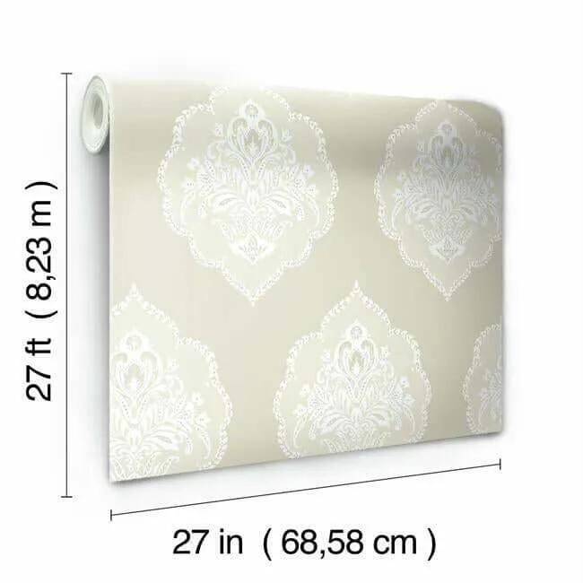 Inspired by Color Signet Medallion Damask - Beige Wallpaper | Buy Online Inspired by Color Signet Medallion Damask wallpaper, color Beige, SKU DM4983
