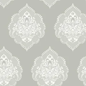 Inspired by Color Signet Medallion Damask wallpaper, color Grey, SKU DM4984