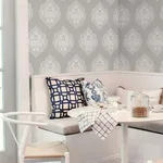 Inspired by Color Signet Medallion Damask - Grey Wallpaper | Buy Online Inspired by Color Signet Medallion Damask wallpaper, color Grey, SKU DM4984