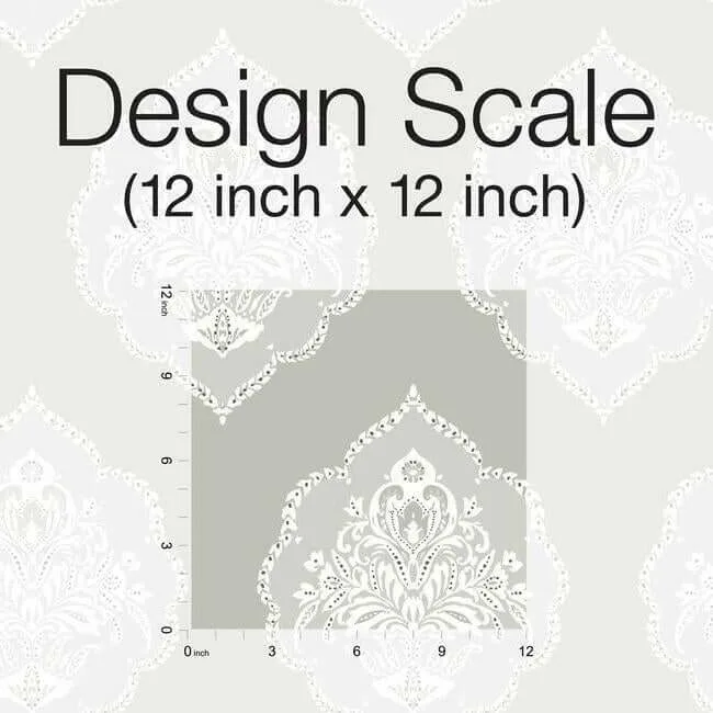 Inspired by Color Signet Medallion Damask wallpaper, color Grey, SKU DM4984