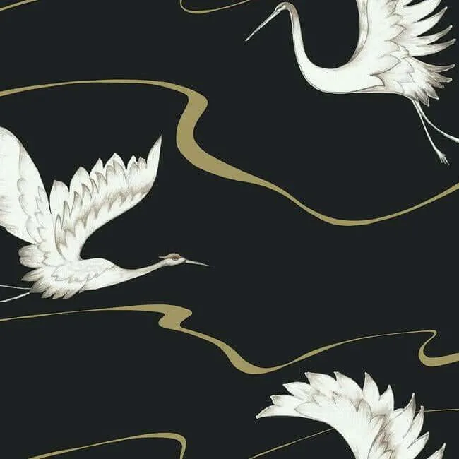 Inspired by Color Soaring Cranes wallpaper, color Black & Gold, SKU BW3871
