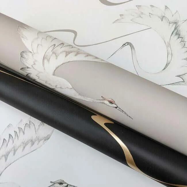 Inspired by Color Soaring Cranes - Black & Gold Wallpaper | Buy Online Inspired by Color Soaring Cranes wallpaper, color Black & Gold, SKU BW3871