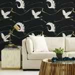 Inspired by Color Soaring Cranes - Black & Gold Wallpaper | Buy Online Inspired by Color Soaring Cranes wallpaper, color Black & Gold, SKU BW3871