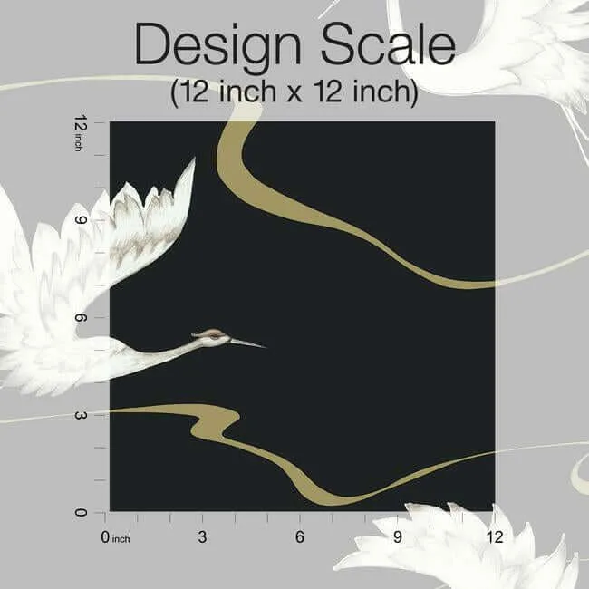 Inspired by Color Soaring Cranes - Black & Gold Wallpaper | Buy Online Inspired by Color Soaring Cranes wallpaper, color Black & Gold, SKU BW3871