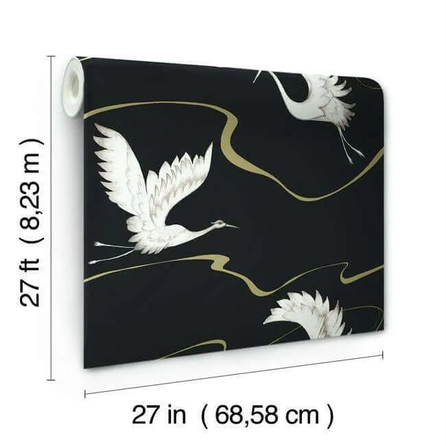 Inspired by Color Soaring Cranes - Black & Gold Wallpaper | Buy Online Inspired by Color Soaring Cranes wallpaper, color Black & Gold, SKU BW3871