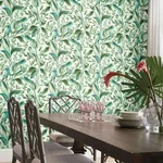 Inspired by Color Tropical Love Birds wallpaper, color White & Aqua, SKU TC2654