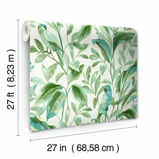 Inspired by Color Tropical Love Birds wallpaper, color White & Aqua, SKU TC2654