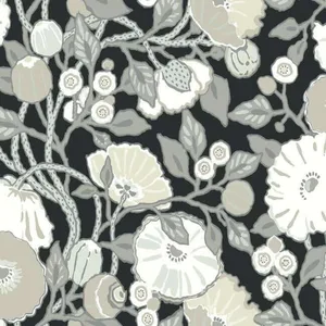Inspired by Color Vincent Poppies wallpaper, color Black & Cream, SKU BW3981
