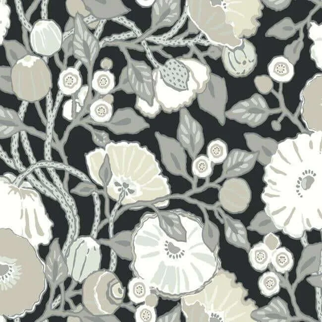 Inspired by Color Vincent Poppies wallpaper, color Black & Cream, SKU BW3981