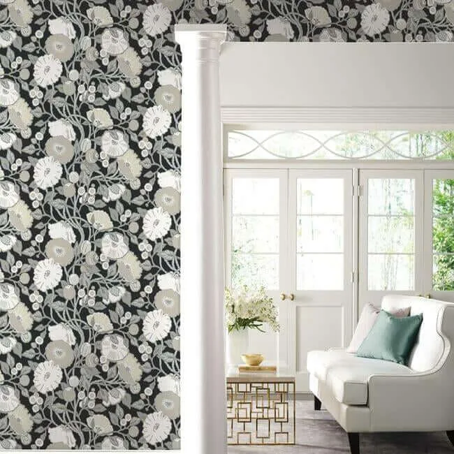 Inspired by Color Vincent Poppies - Black & Cream Wallpaper | Buy Online Inspired by Color Vincent Poppies wallpaper, color Black & Cream, SKU BW3981