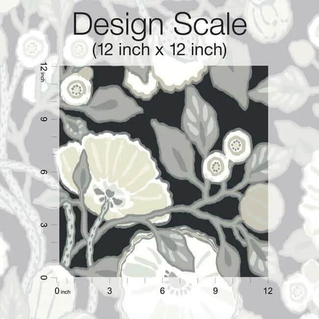 Inspired by Color Vincent Poppies - Black & Cream Wallpaper | Buy Online Inspired by Color Vincent Poppies wallpaper, color Black & Cream, SKU BW3981