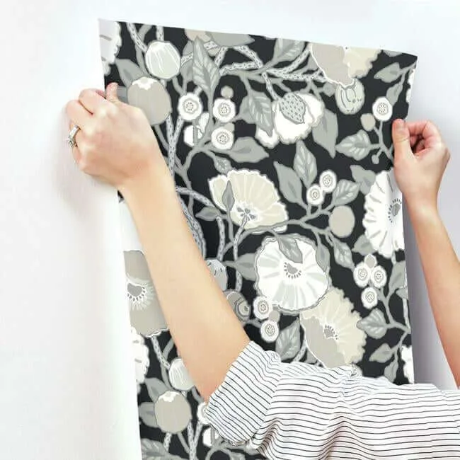 Inspired by Color Vincent Poppies - Black & Cream Wallpaper | Buy Online Inspired by Color Vincent Poppies wallpaper, color Black & Cream, SKU BW3981