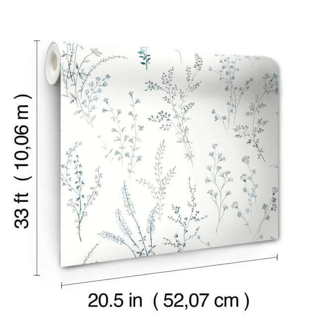 Inspired by Color Wildflower Sprigs - Blue & Green Wallpaper | Buy Online Inspired by Color Wildflower Sprigs wallpaper, color Blue & Green, SKU FH4027