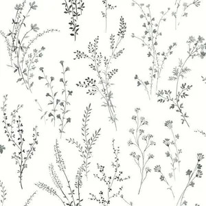 Inspired by Color Wildflower Sprigs wallpaper, color Black & White, SKU FH4026
