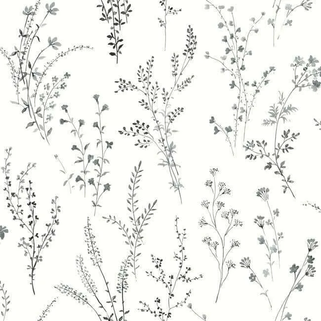 Inspired by Color Wildflower Sprigs wallpaper, color Black & White, SKU FH4026