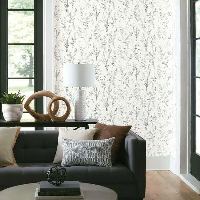 Inspired by Color Wildflower Sprigs wallpaper, color Black & White, SKU FH4026
