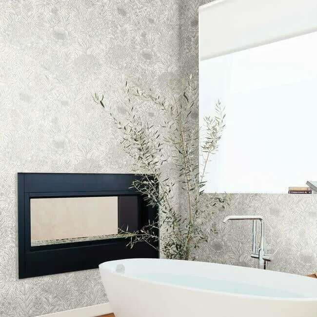 Inspired by Color Wood Block Blooms - Cream Wallpaper | Buy Online Inspired by Color Wood Block Blooms wallpaper, color Cream, SKU BW3921