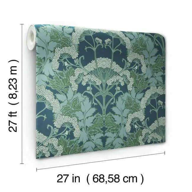 Inspired by Color Yarrow Nouveau wallpaper, color Blue & Green, SKU NV5558