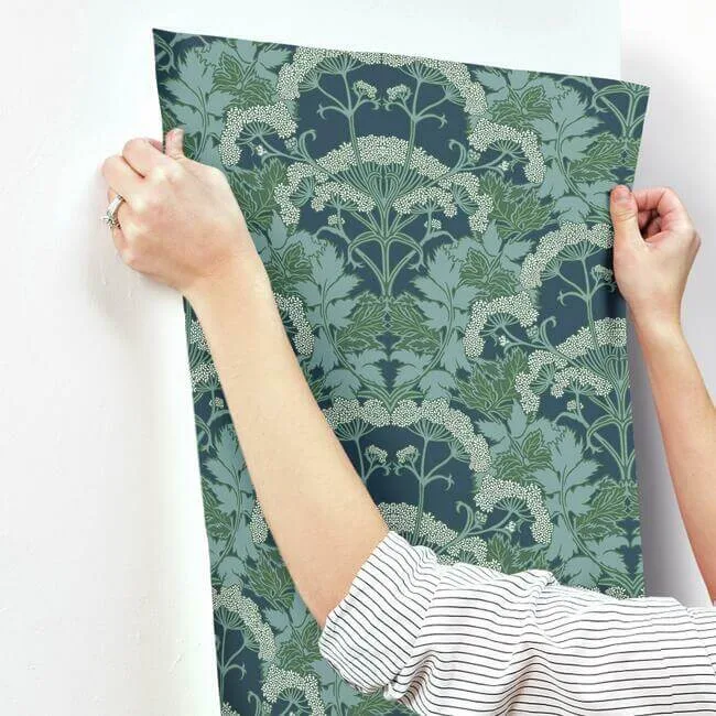 Inspired by Color Yarrow Nouveau wallpaper, color Blue & Green, SKU NV5558