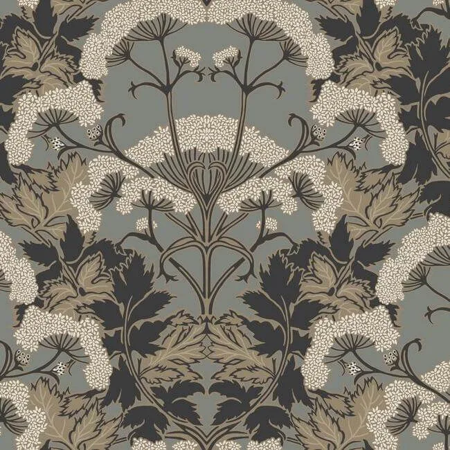 Inspired by Color Yarrow Nouveau wallpaper, color Charcoal & Gold, SKU NV5557