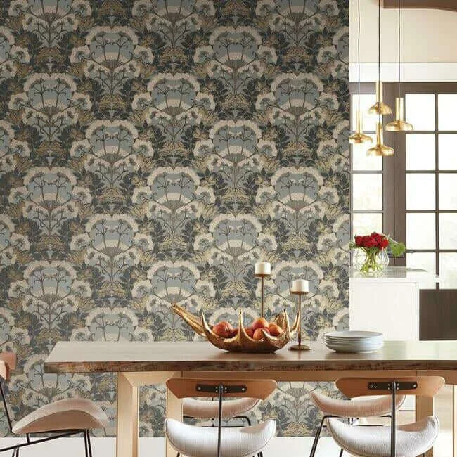 Inspired by Color Yarrow Nouveau wallpaper, color Charcoal & Gold, SKU NV5557