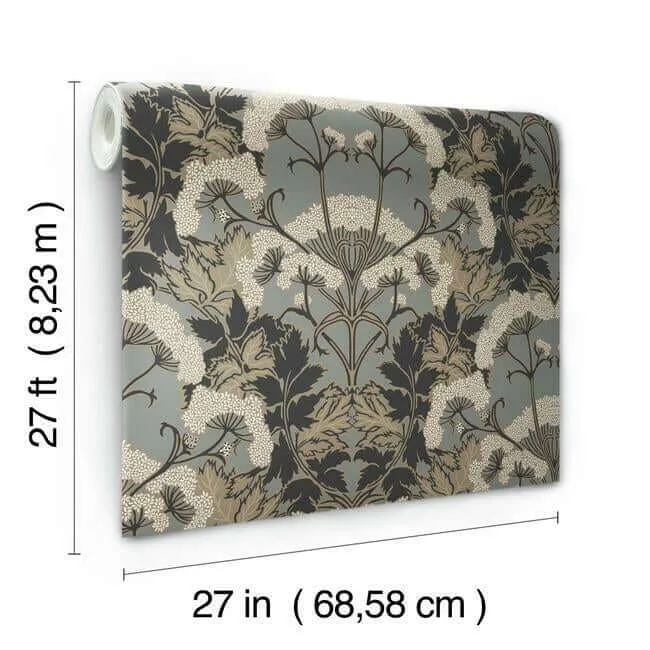 Inspired by Color Yarrow Nouveau wallpaper, color Charcoal & Gold, SKU NV5557