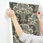 Inspired by Color Yarrow Nouveau wallpaper, color Charcoal & Gold, SKU NV5557