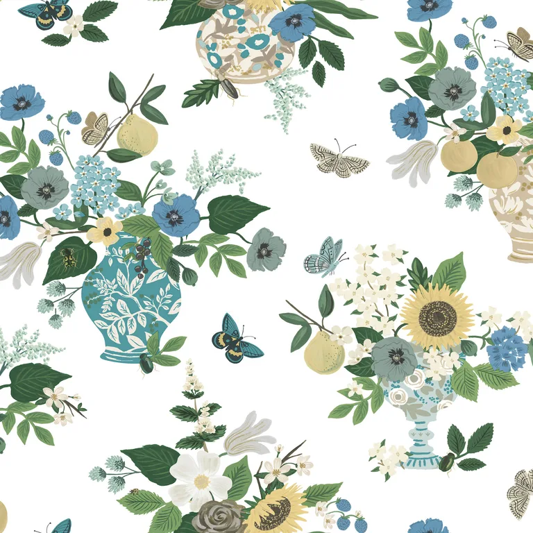 Kravet Design Rifle Paper Co Third Edition W4288 in White & Blue (W4288.540.0)