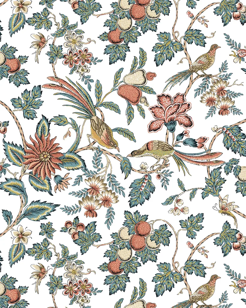 Kravet Design Antonina Vella Jardin W4482 in White & Red (W4482.519.0)