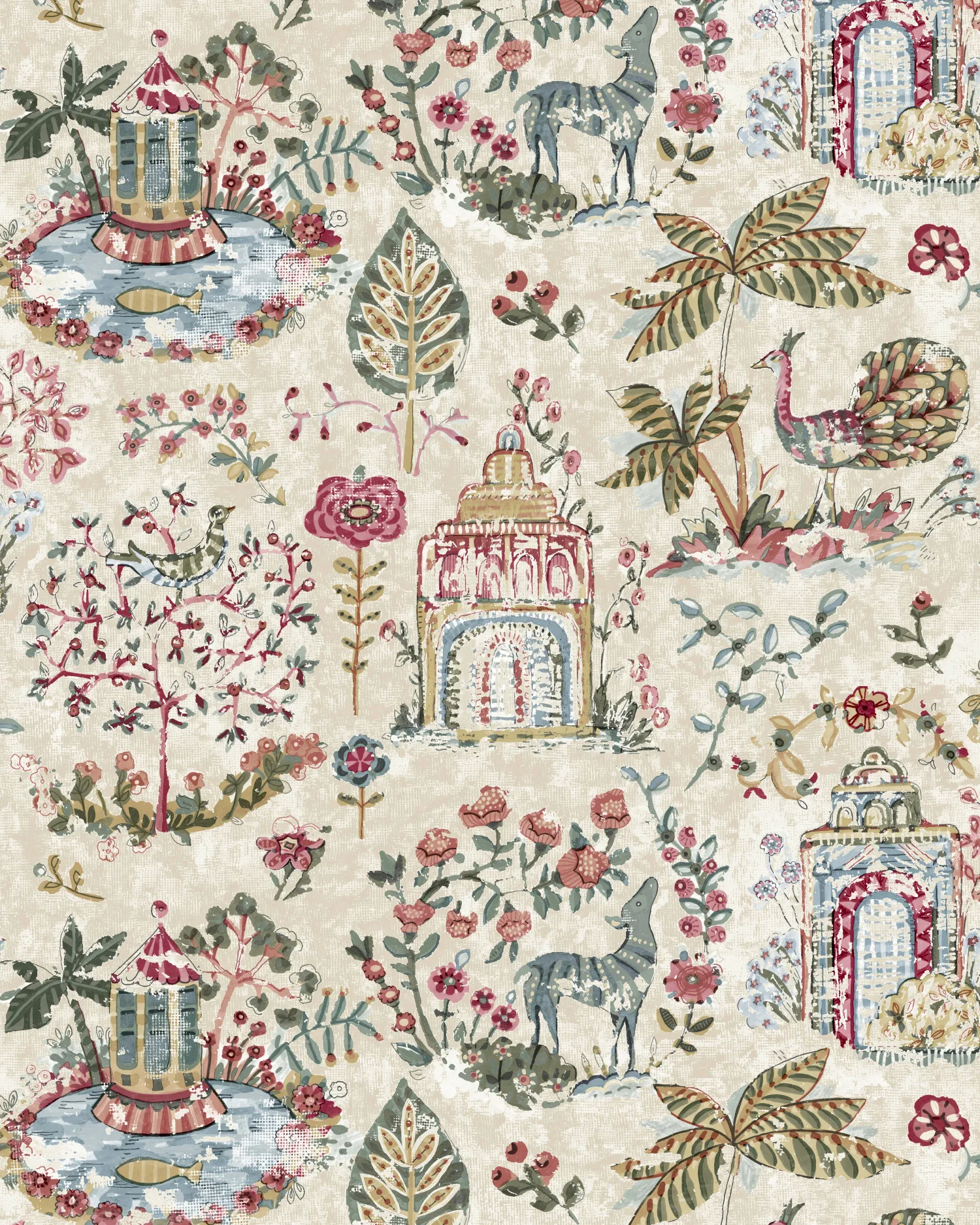 Kravet Design Antonina Vella Jardin W4491 in Ivory & Red (W4491.519.0)