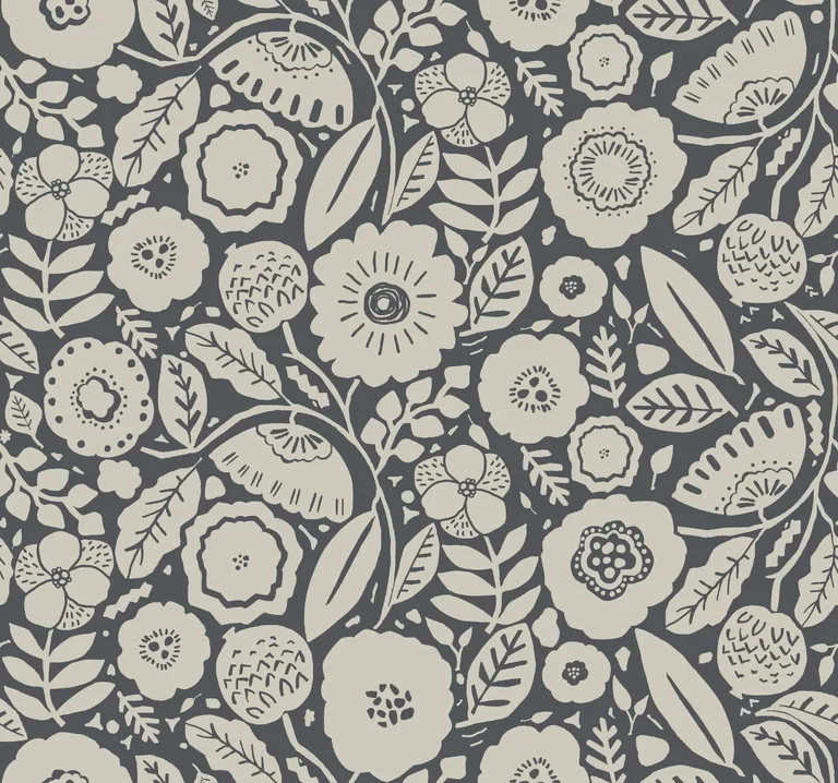 Lemieux et Cie Camille Blossom wallpaper, color Charcoal, SKU LM5395