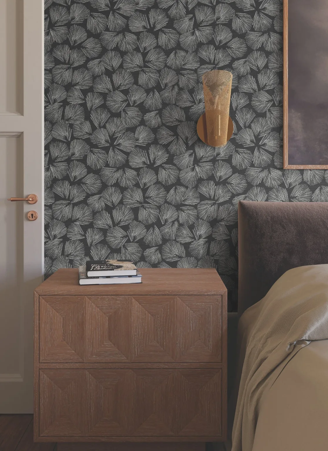 Lemieux et Cie Elora Leaf wallpaper, color Black, SKU LM5351