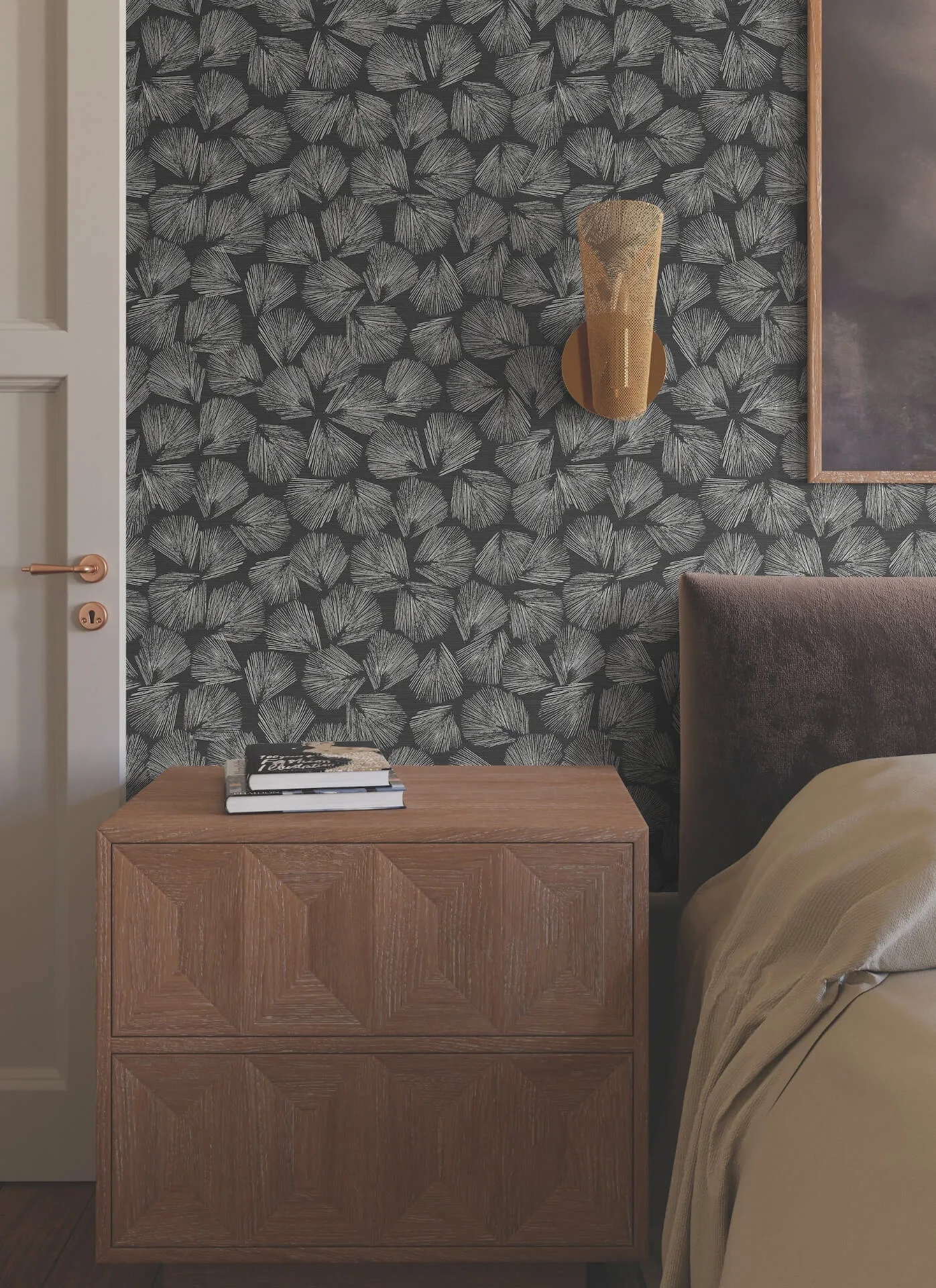 Lemieux et Cie Elora Leaf wallpaper, color Black, SKU LM5351