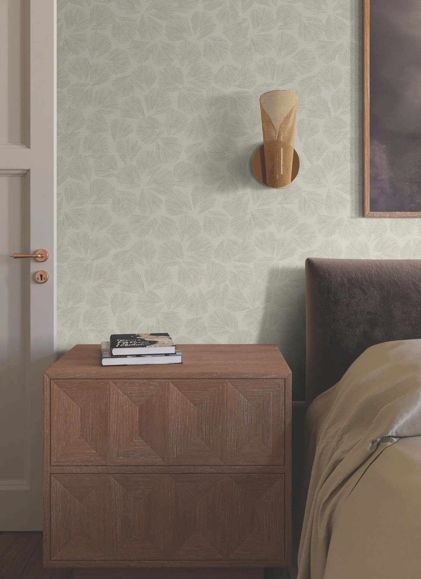 Lemieux et Cie Elora Leaf wallpaper, color Taupe, SKU LM5354