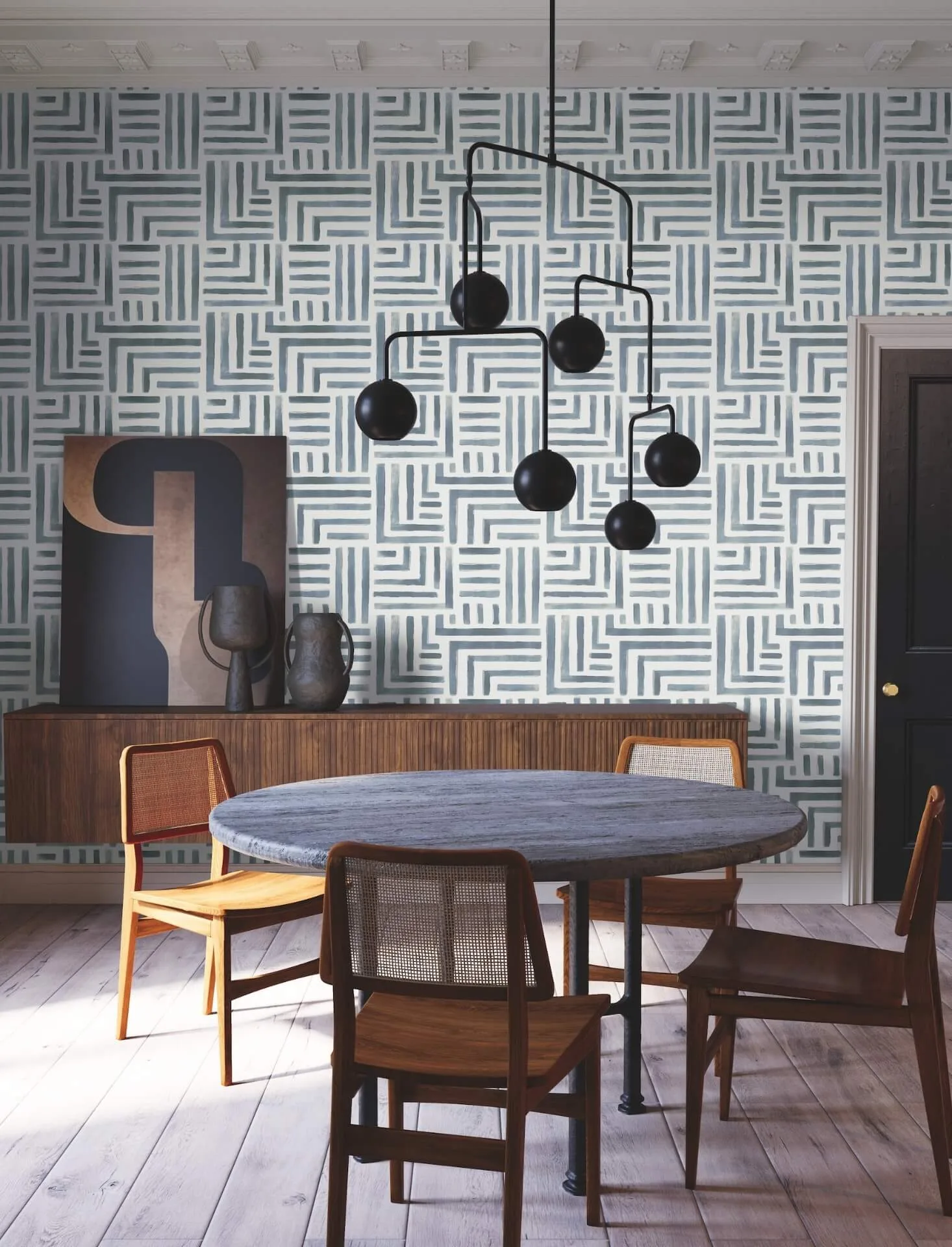Lemieux et Cie Painterly Labyrinth wallpaper, color Aqua, SKU LM5364