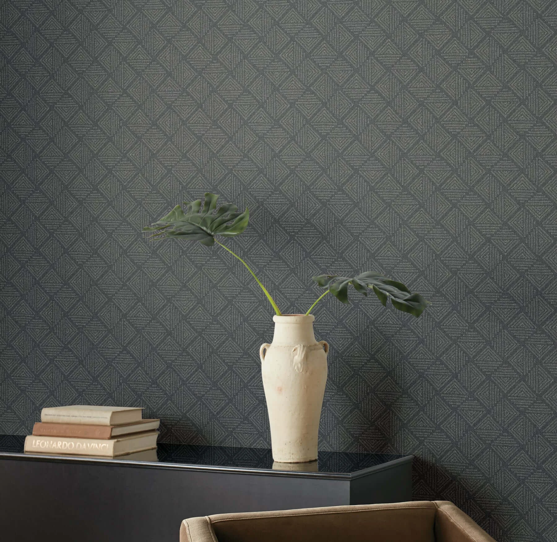 Magnolia Home Center Square wallpaper, color Charcoal, SKU MJ4861