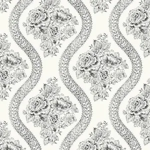 Magnolia Home Coverlet Floral wallpaper, color Black & Off White, SKU MH1597