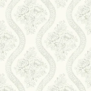 Magnolia Home Coverlet Floral wallpaper, color Grey & Off White, SKU MH1595