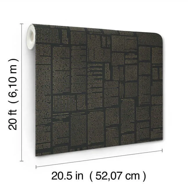 Magnolia Home Crafted Editorial - Black & Gold Metallic Wallpaper | Buy Online Magnolia Home Crafted Editorial wallpaper, color Black & Gold Metallic, SKU PSW1496RL