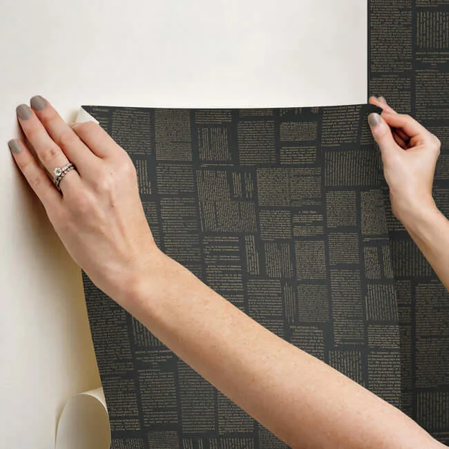 Magnolia Home Crafted Editorial - Black & Gold Metallic Wallpaper | Buy Online Magnolia Home Crafted Editorial wallpaper, color Black & Gold Metallic, SKU PSW1496RL