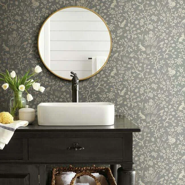 Magnolia Home Fox & Hare wallpaper, color Grey, SKU ME1571
