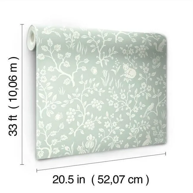 Magnolia Home Fox & Hare - Green Wallpaper | Buy Online Magnolia Home Fox & Hare wallpaper, color Green, SKU MK1111