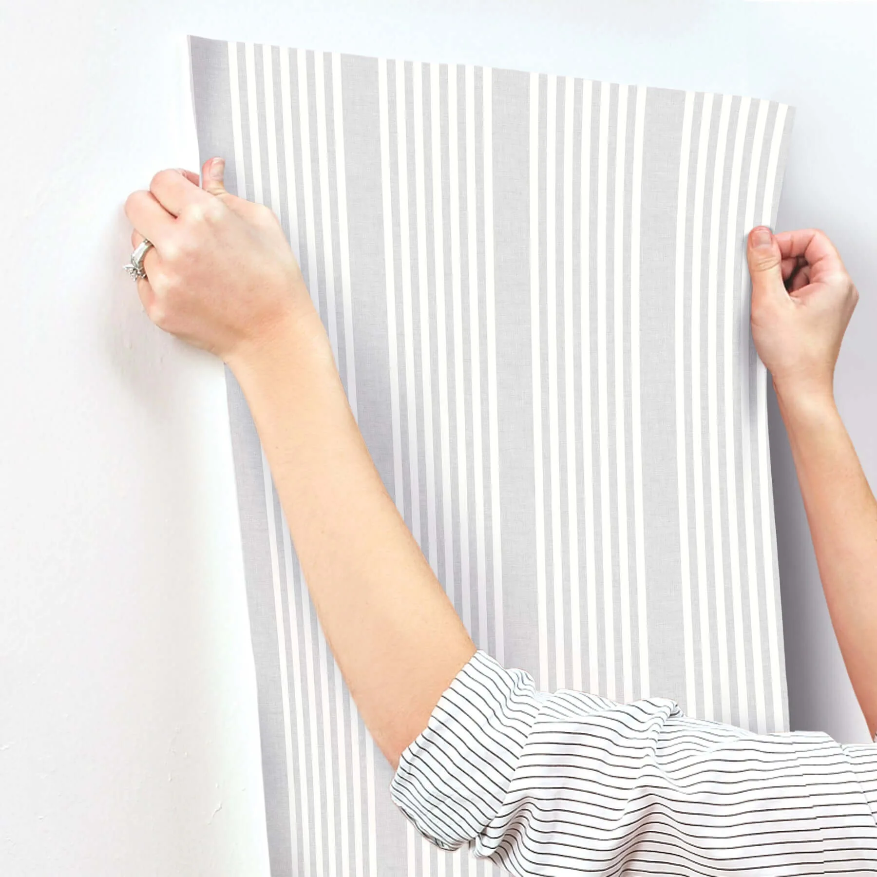 Magnolia Home French Linen Stripe wallpaper, color Arctic Grey, SKU SR1582MH